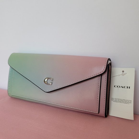 COACH Wyn Envelope Ombre Soft Smooth Leather Wallet- Pale Pistachio Multi ⭐ - Picture 4 of 16